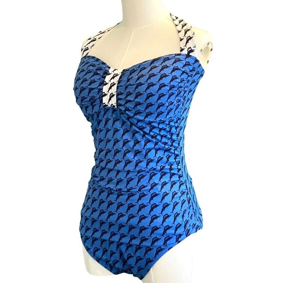 Tommy Bahama Other - Tommy Bahama Sweetheart Bust Halter Marlin Print Blue Contrast Swimsuit Size 16